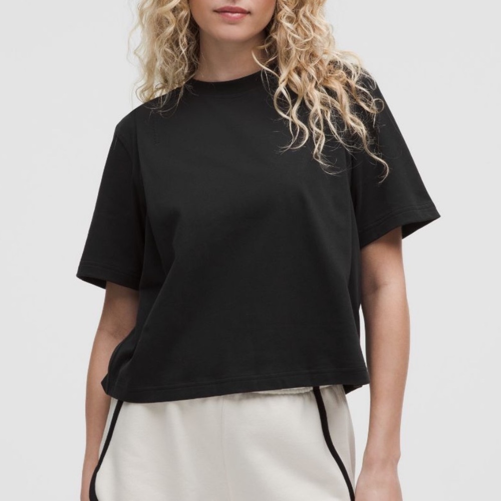 Black cotton jersey stitch detail top lululemon small